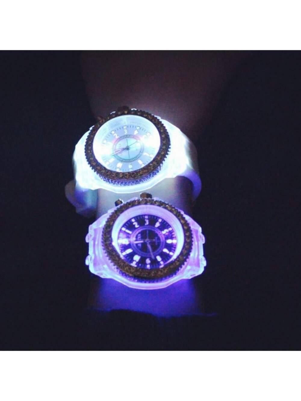 Women's Blue Analog Silicone Bling LED Luminous Lights Sport Square Wrist Watch - Picture 6 of 6